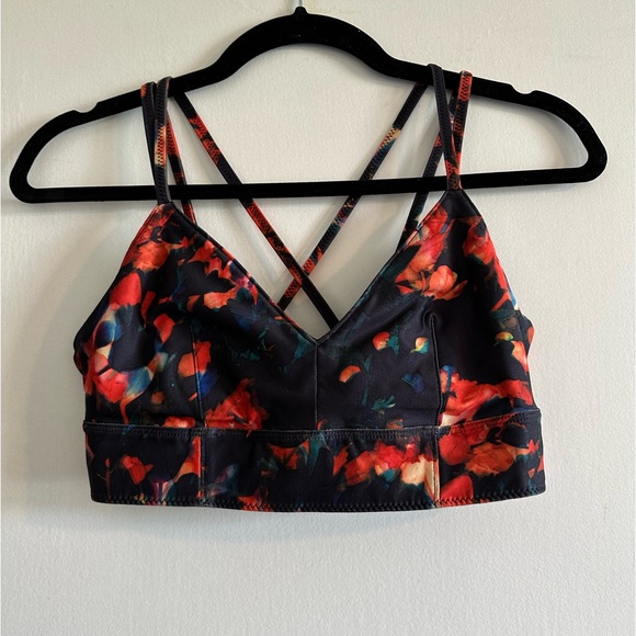 JoyLab Other - JoyLab Red/Blue Strappy Floral Comfy Wireless Sports Bra size Medium EUC